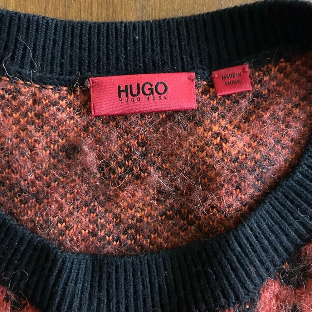 HUGO by Hugo Boss Red Faddie Leopard Print Crew Neck Sweater